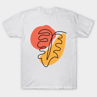 Monstera leaf line art in orange red T-Shirt